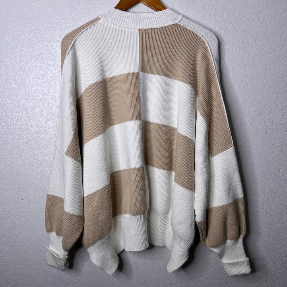 Free People Easy Street Checkered Oversized Tunic Sweater Tan Cream Size Small - Picture 4 of 7